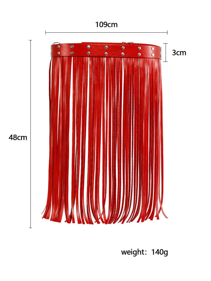 Erotic Costume Bondage Fetish Open Pants Sexy Red Tassel Leather Pole Dance Pants