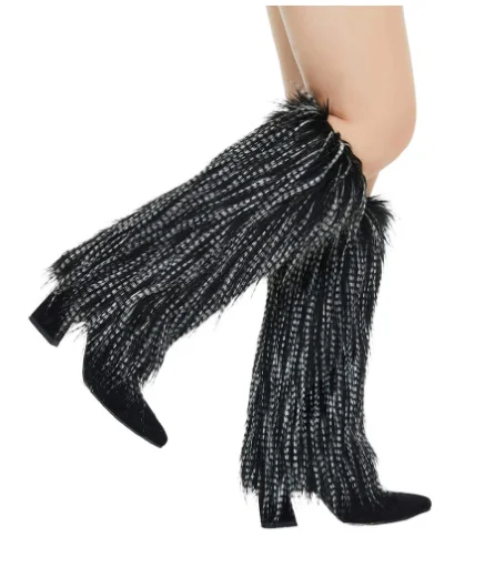 wholesale high knee fuzzy boot sleeves legwarmers adult women winter style faux fur leg warmers