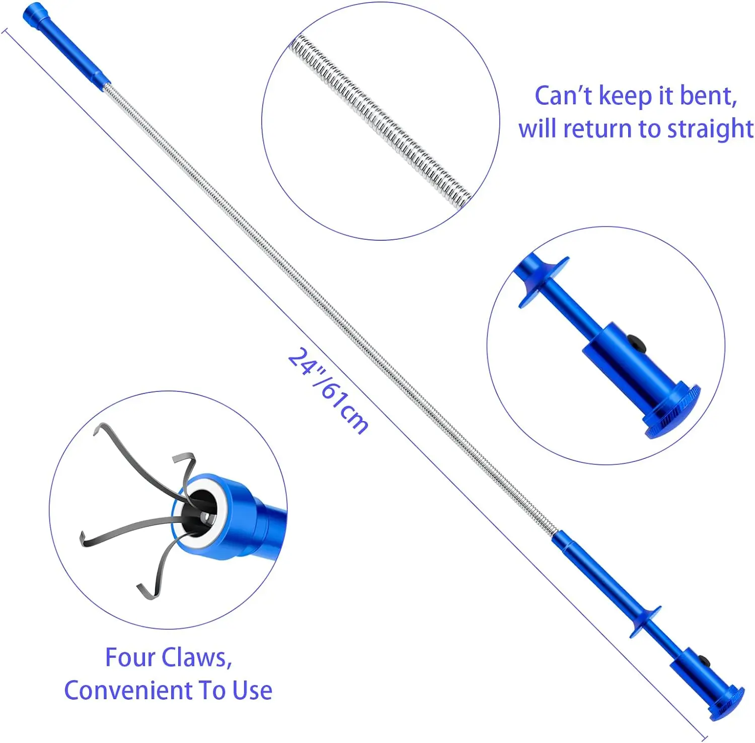 magnetic grabble gripping flexible toilet gadget sewer  LED light spring rod stretchable cleaning claw pick up tool