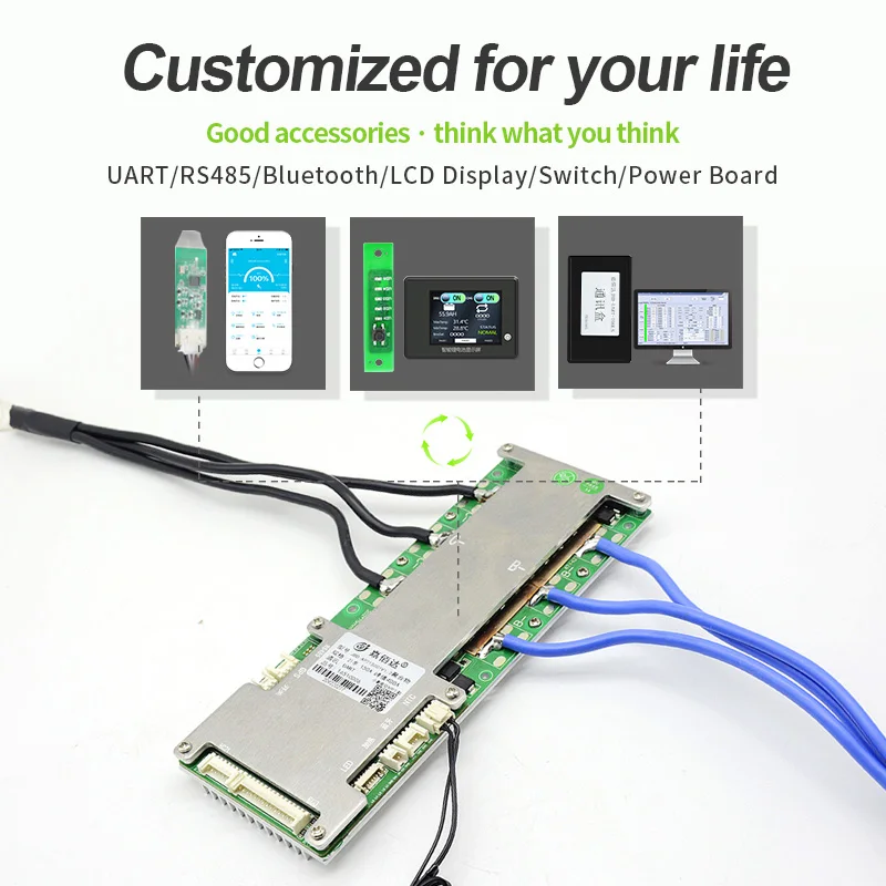 JBD Smart BMS 13s 14s 16s 100A 120A 200A литиевая батарея LiFePO4 8S 24V 48V 60V с UART BT RS485 может
