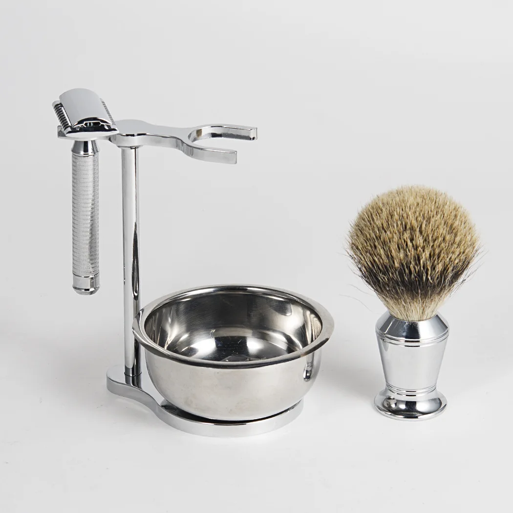 luxurious Wet Shaving Set ,High grade Pure Badger Shaving Brush  Stand and  Safety Razor Double Edge Blades kit