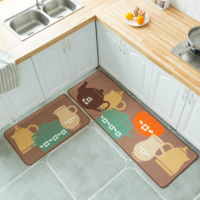 Custom Printed Design Anti-slip Polyester Kitchen Mat Set Machine Washable Kitchen Mat