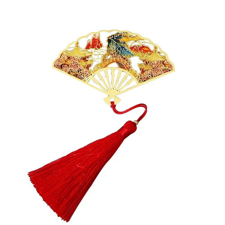 
Hot-selling hollow literary exquisite fan-shaped tassel bookmark Personalized metal bookmark with souvenir tassel 