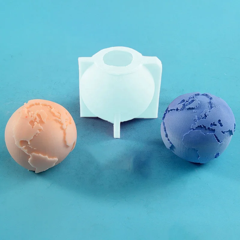 DM343 New Earth Moon Face Ball Shape Molde Para Velas 3D Beeswax Mold DIY Resin Epoxy Silica Gel Plaster Candle Making Tool