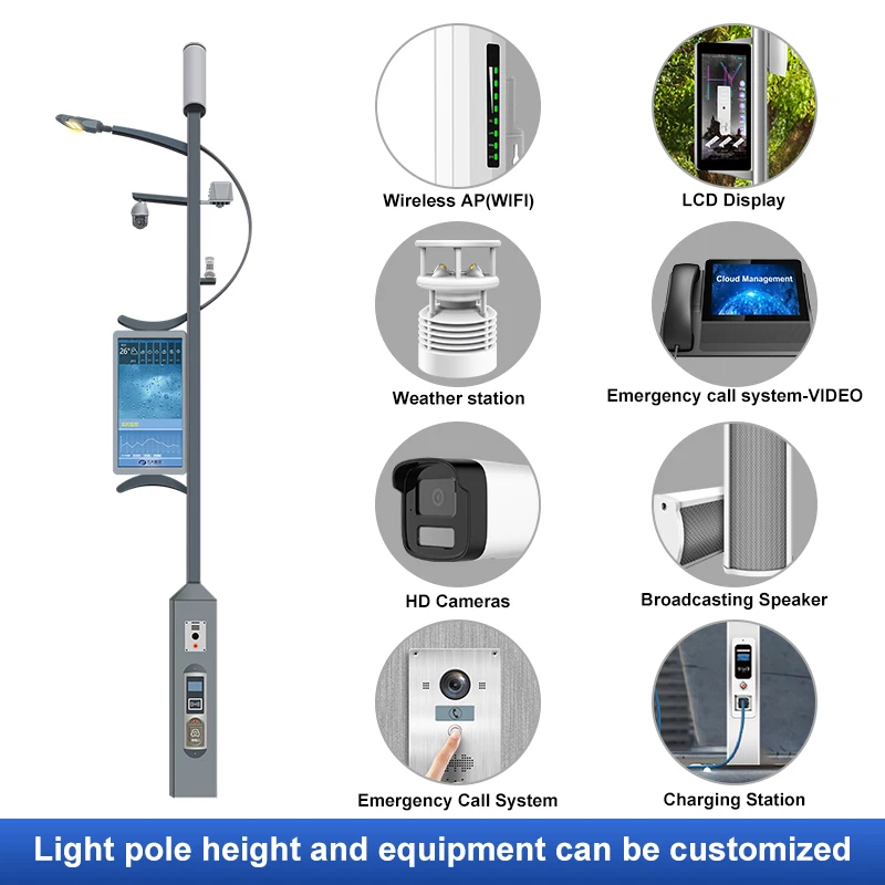 high quality solar street light with cctv camera smart pole outdoor ip65 smart Lamp pole with security monitoring for smart city