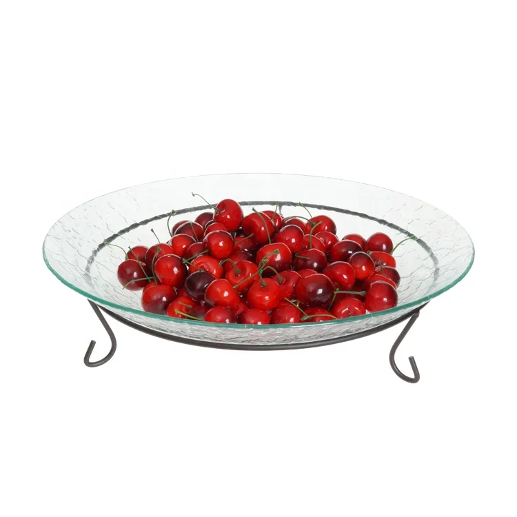 3pcs popular glass serving tray with metal rack