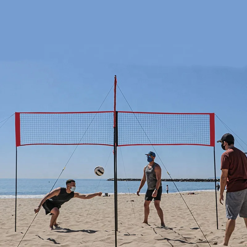 foldable 4 player badminton and volleyball net using outdoor on travel