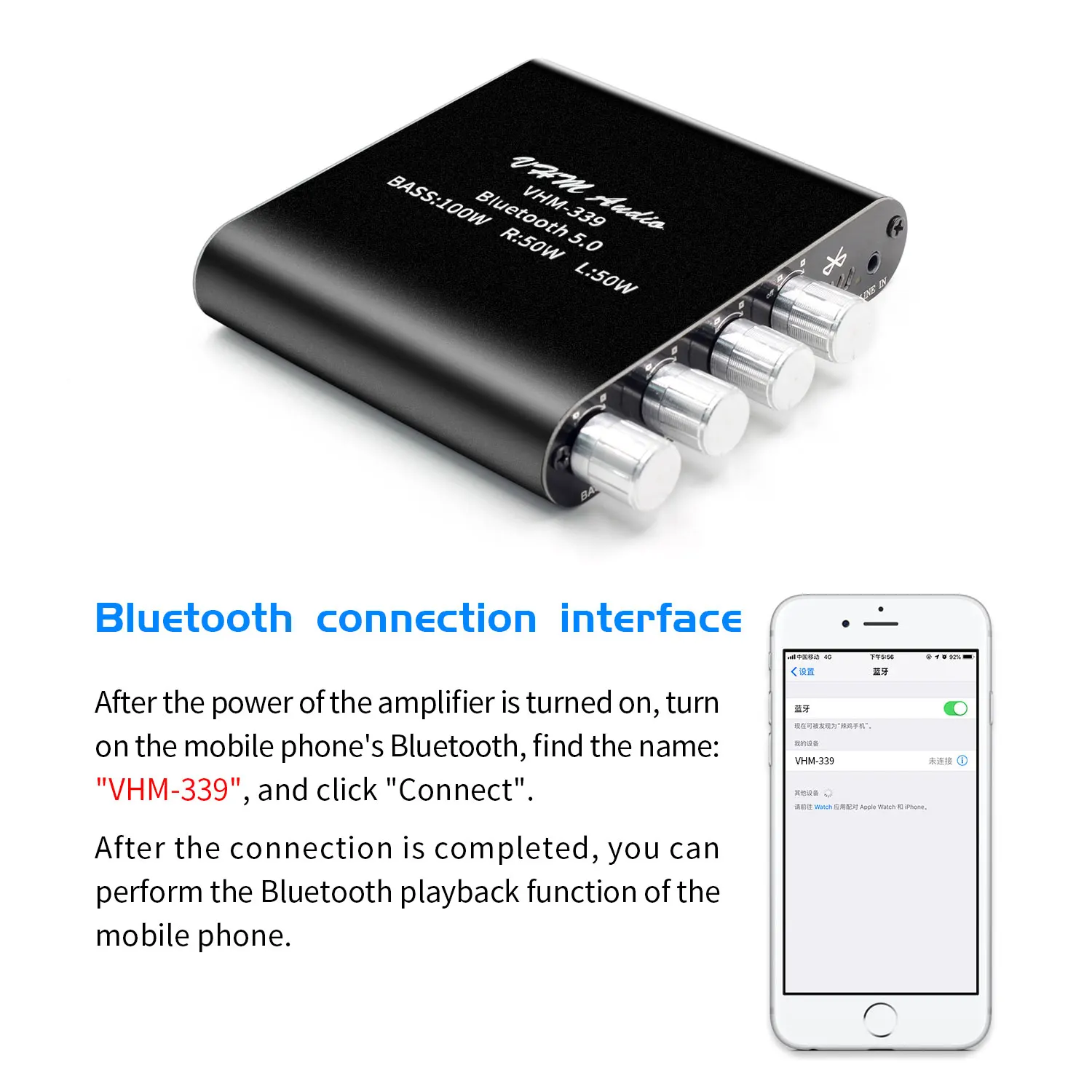 
VHM-339 HIFI Bluetooth 5.0 TPA3116D2 Digital Power Amplifier 2.1 Channel 2*50W+100W Stereo Audio Subwoofer Amplifier Amp Board 