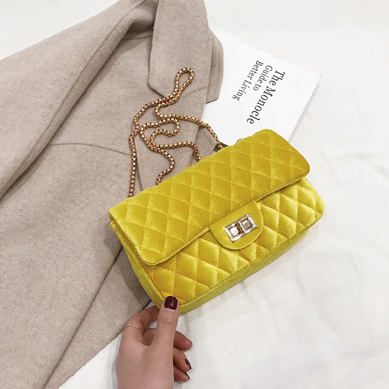China New Large Capacity Fall Purses New Velvet Crossbody Handbag Rhombus Fashion Chain Shoulder Square Ladies Bags