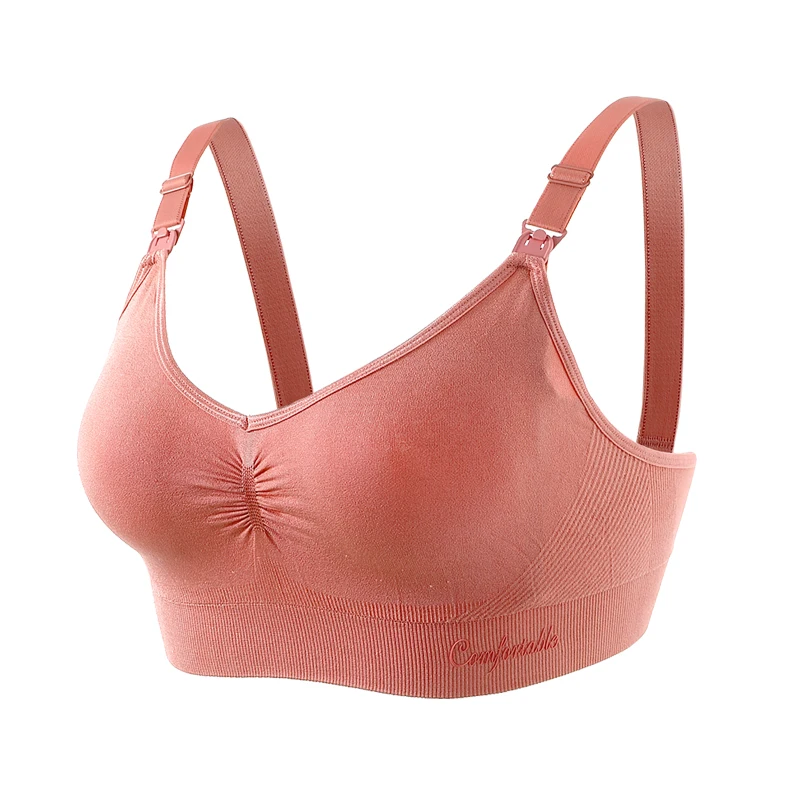 Wholesale seamless breast-feeding bra for pregnant women front button wire free maternity bra  light silk prevent sagging bra