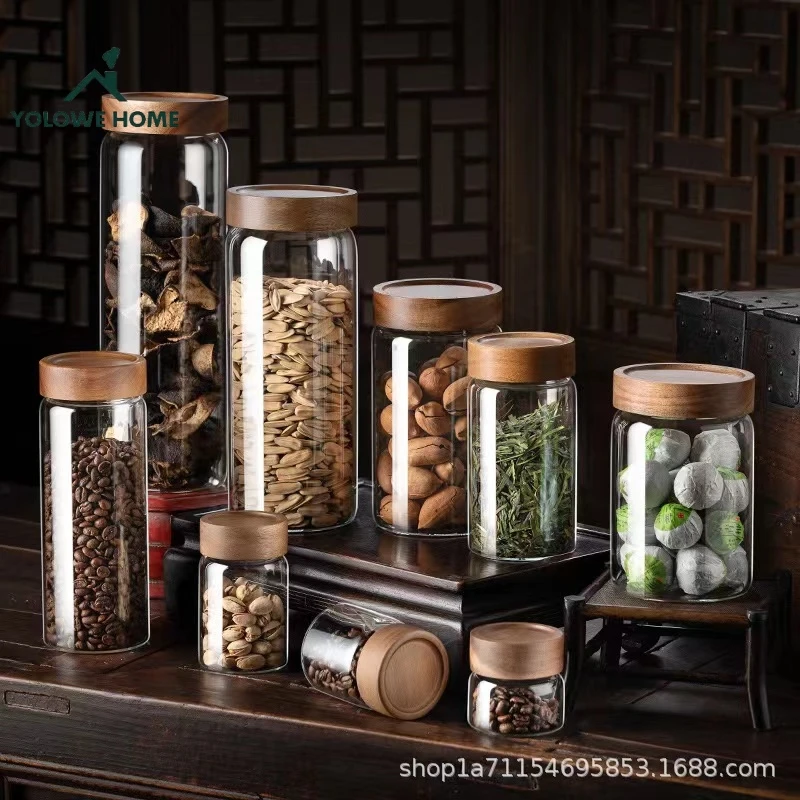 YOLOWE HOME Modern Design Airtight Glass Jars with Screw Lids Food Storage Containers Candy Coffee Party Foods Kitchen Storage