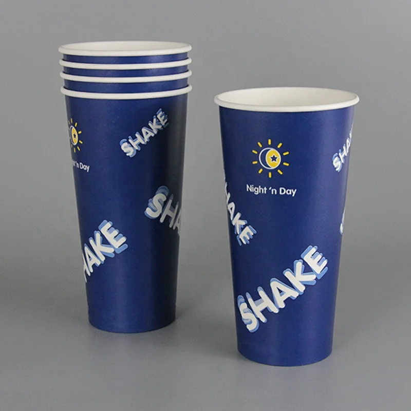 Blue Color Disposable Single Wall Paper Cup With Matching Lid for Cold Beverage Juice Beverage by PLA or PE Lined