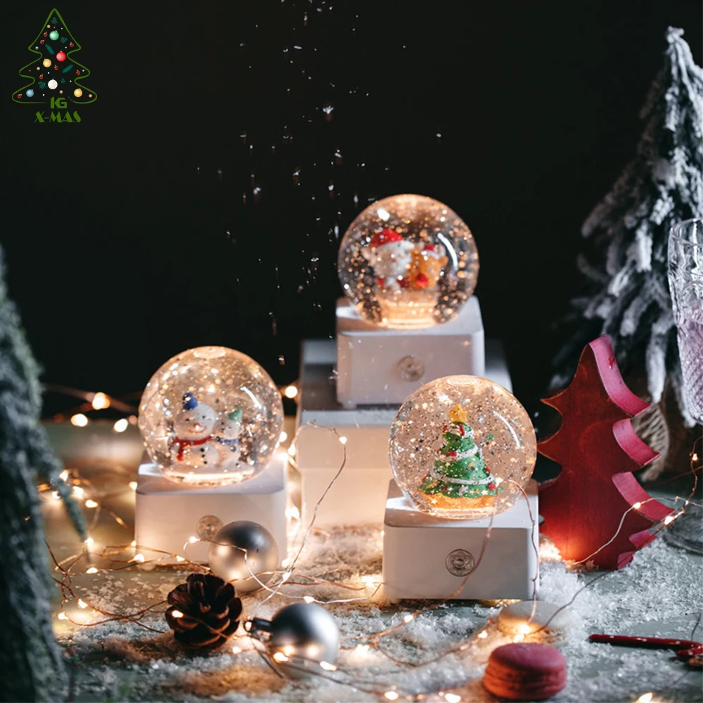 KG Xmas In Stock Ornamento Di Natale 3D Inner Christmas Crystal Ball Musical Christmas Snow Globe Lantern With Swirling Glitter