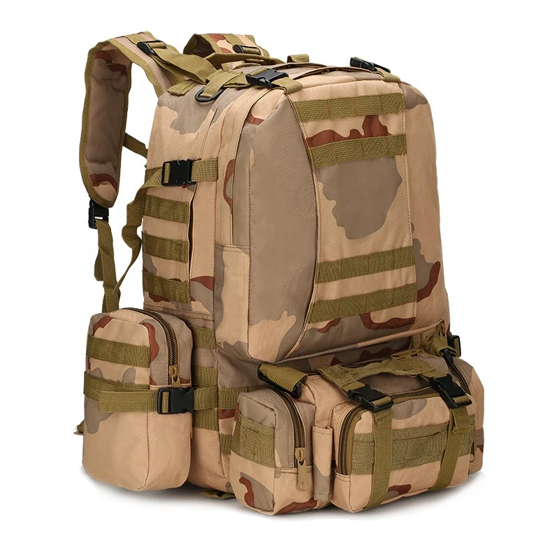 Camouflage Fishing Backpack Nylon Outdoor 3-Day Pack 50L Survival Rucksack 600D Molle Bag Perfect for Hiking Trekking