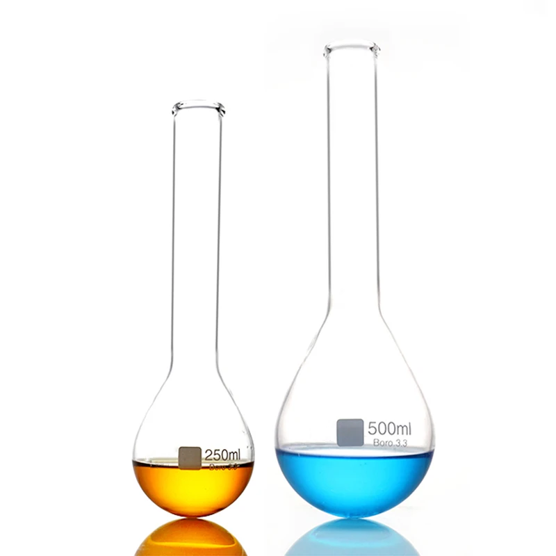 China Supplier Custom Chemistry Lab Borosilicate Glass Eggplant Shape Round Bottom Long Neck Flask 50ml 100ml 250ml 500ml 1000ml