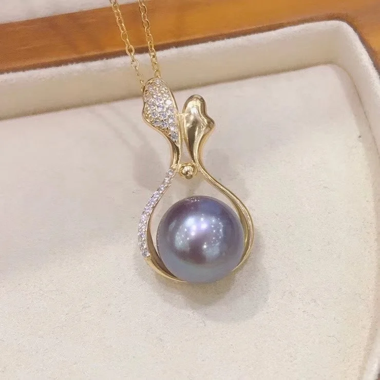 922P 11-12mm Real Natural Freshwater pearl necklace with 925 sterling silver with Gold Plated pendant necklace