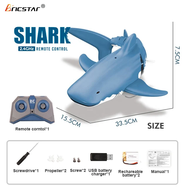 Bricstar hot selling double propeller design rc swimming 2.4G Remote control  shark toy