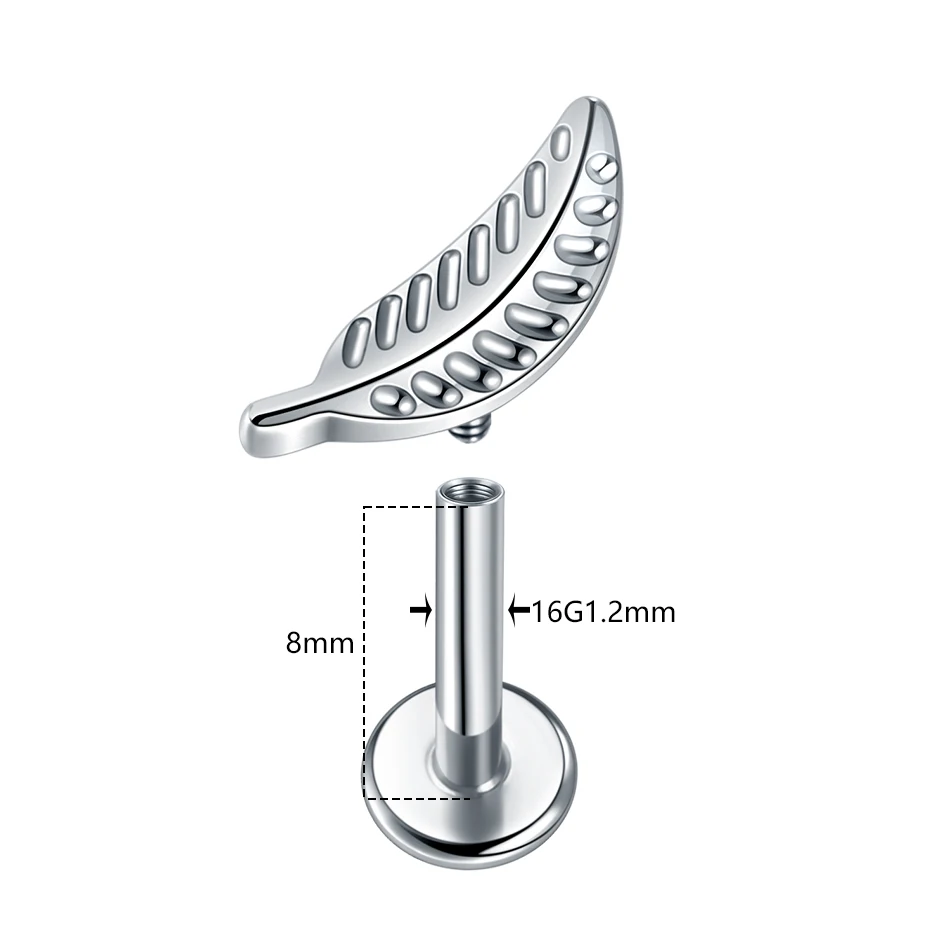 Lingchee ASTM F136 Titanium 16G Leaf Cartilage Stud Earring Feather Tragus Helix Medusa Monroe Ear Lobe Flat Piercing Jewelry