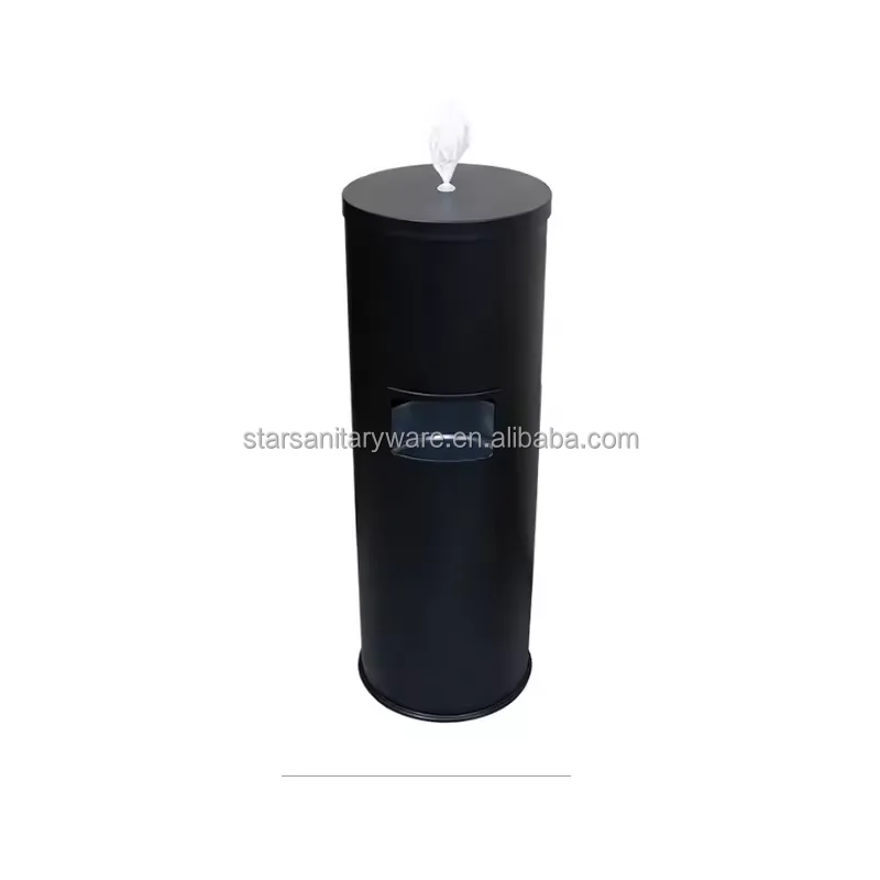 Floor standing stainless steel black wet wipes dispenser with galvanized bin