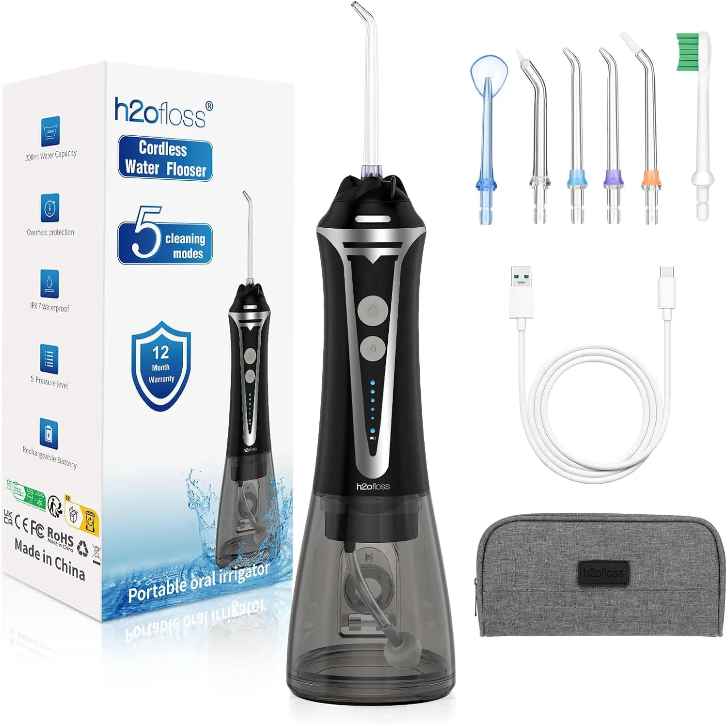 H2ofloss 300ml Electric Tooth Cleaner with 5 Modes Home Use Water Dental Flosser