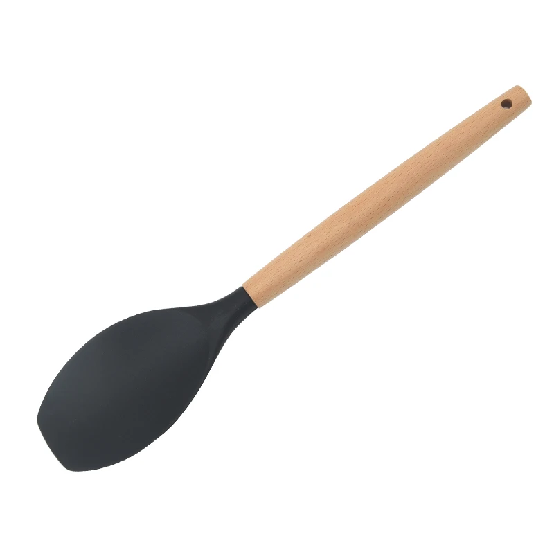 Hot Sale Cooking Tools 5pcs Silicone Kitchen Accessories Wooden Kitchen ware with Natural Acacia Hard Wood Handle