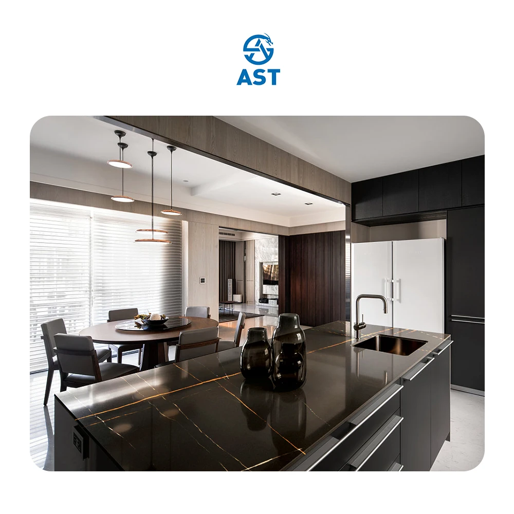 AST OEM/ODM Polished black quartz slabs calacatta custom Low silica for Australia interior Design Quartz Countertops