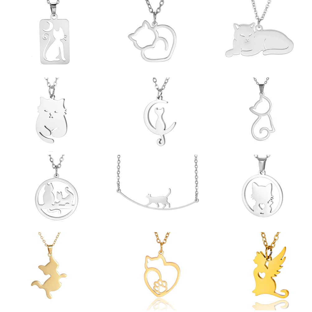 Unift Lovely Girls Cat Pendant Necklace for Women Kitten Neck Chain Choker Fashion Cute Stainless Steel Jewelry Pet Lover Gift