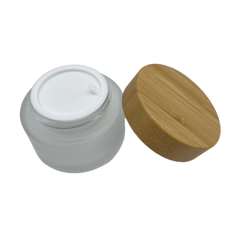 Luxury 50g natural bamboo cosmetic cream  jar/multi-size 15g 30g skincare glass  jar with wooden  cap