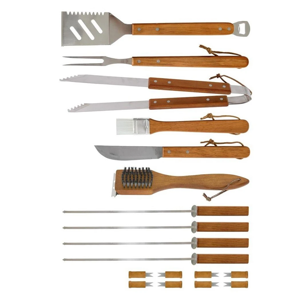 High Quality Outdoor Beef Master Stainless Steel BBQ Tools Utensils Wood Handle For Outdoor