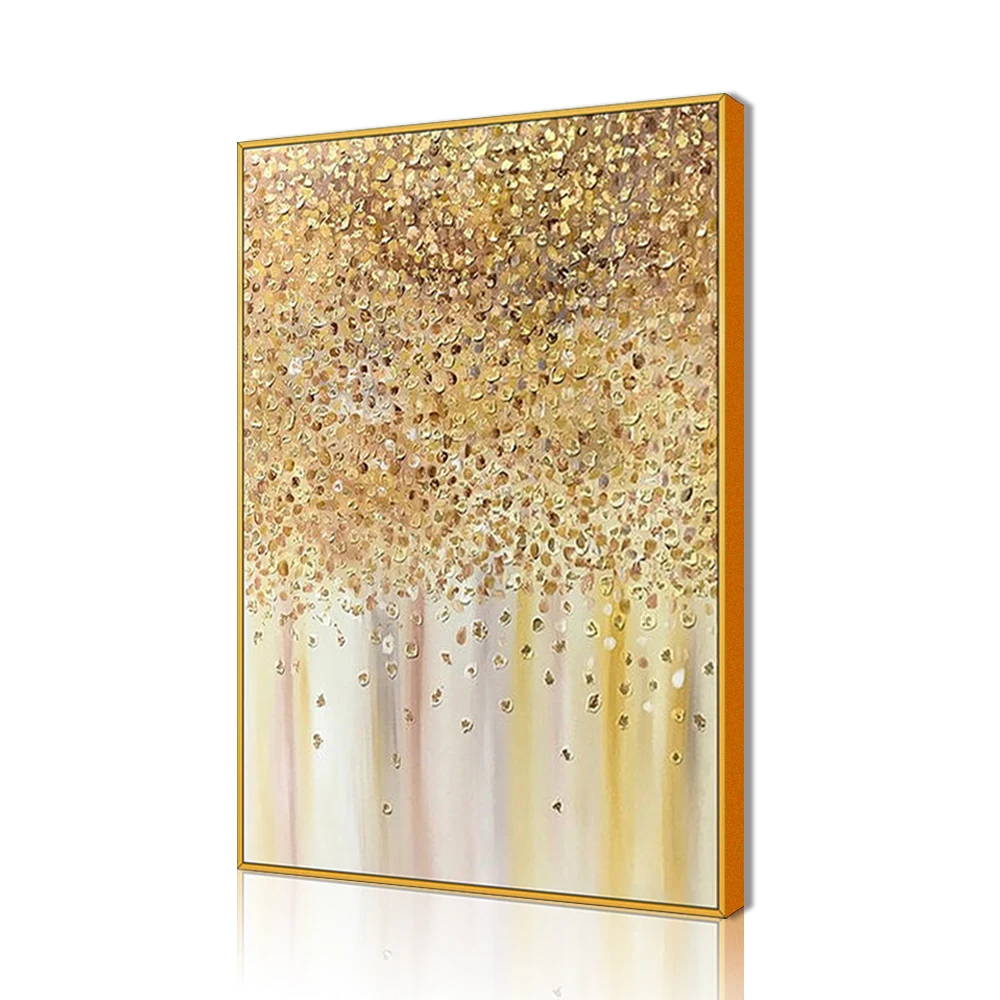 
Framed Large Single Panel Textured Drop Gold Paints Artwork Design Abstract paintings for Wall Decor 