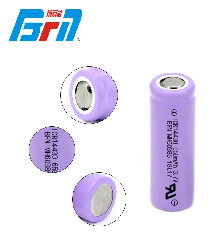 Custom model 14430 650mah NCM INR lithium ion battery for mini fan flashlight