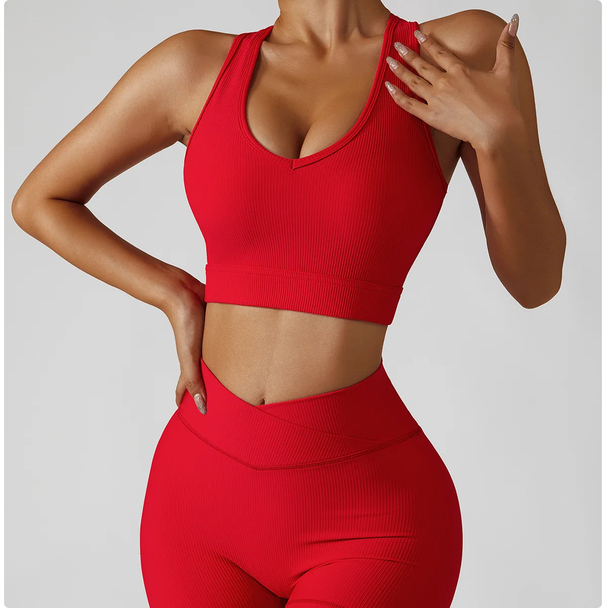 2024 Seamless Activewear Ribbed Yoga Suit Womens Workout Gym Fitness Sets with Zipper