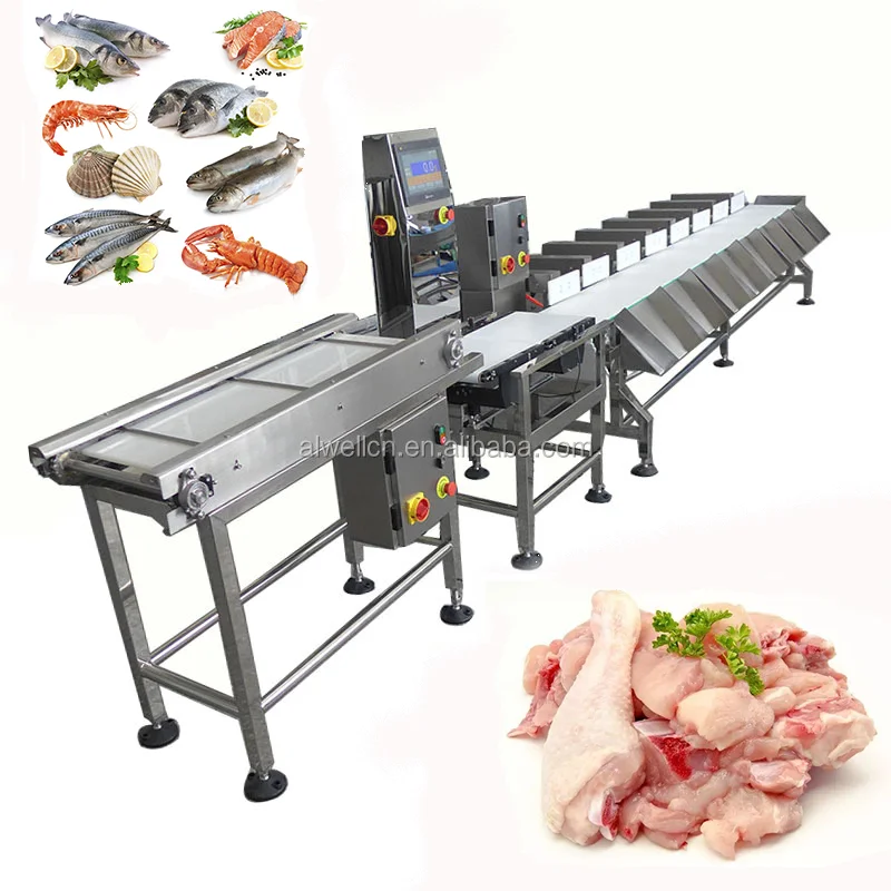 Food Grade Automatic Conveyor Belt Weight Sorting Machine Checkweigher For Chicken Meat Seafood Fish Shrimp Crabs