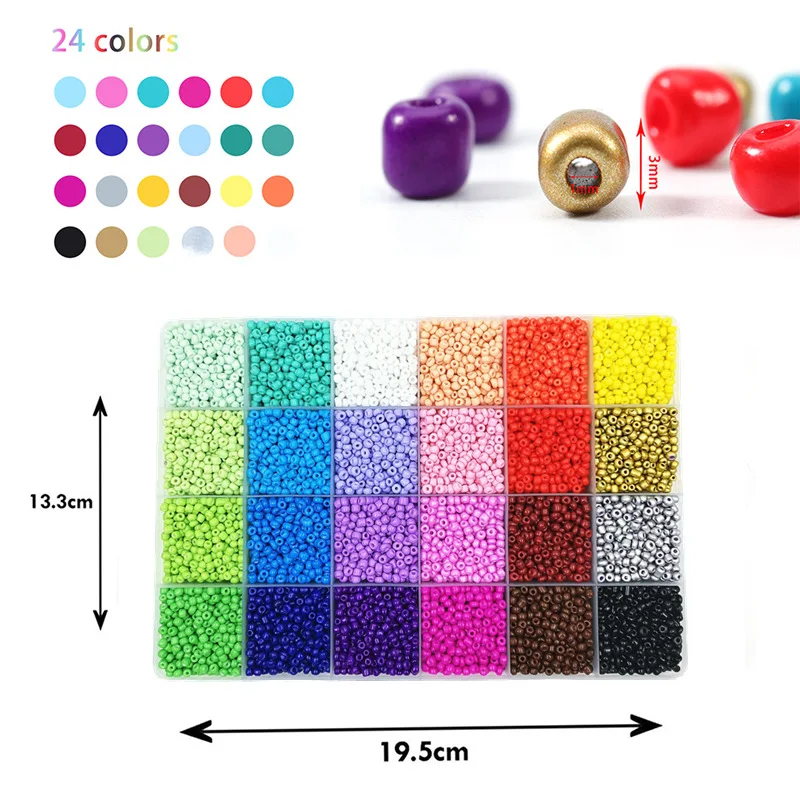24 Soild Colors Box Set 2/3/4mm Glass Seed Beads Set For Jewelry Making Bracelet Necklace Baked Ring DIY Handmade Pearl Bead Kit