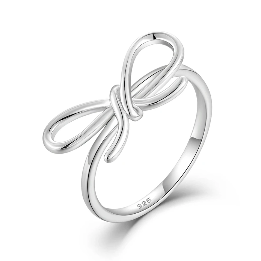 YILUN High Quality 925 Sterling Silver Bowknot Design Ring Rhodium Plated Delicate Feminine Stackable Ring for Women