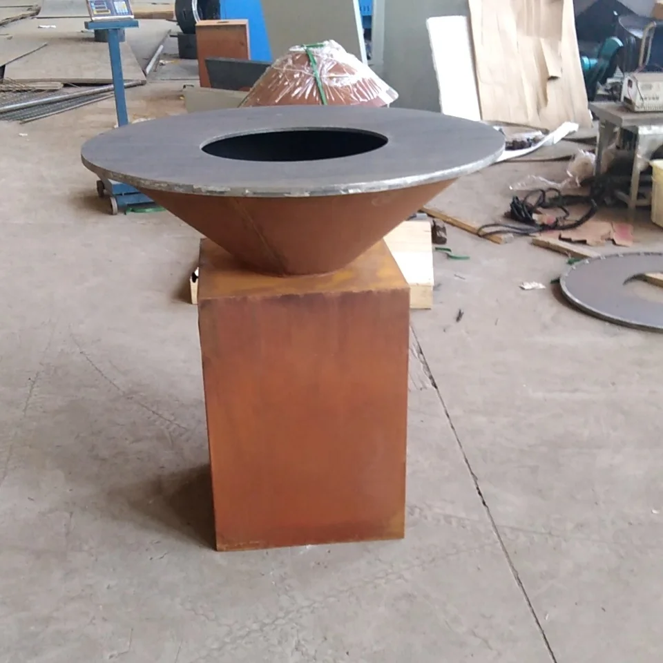 wood fired BBQ Corten steel barbecue grill
