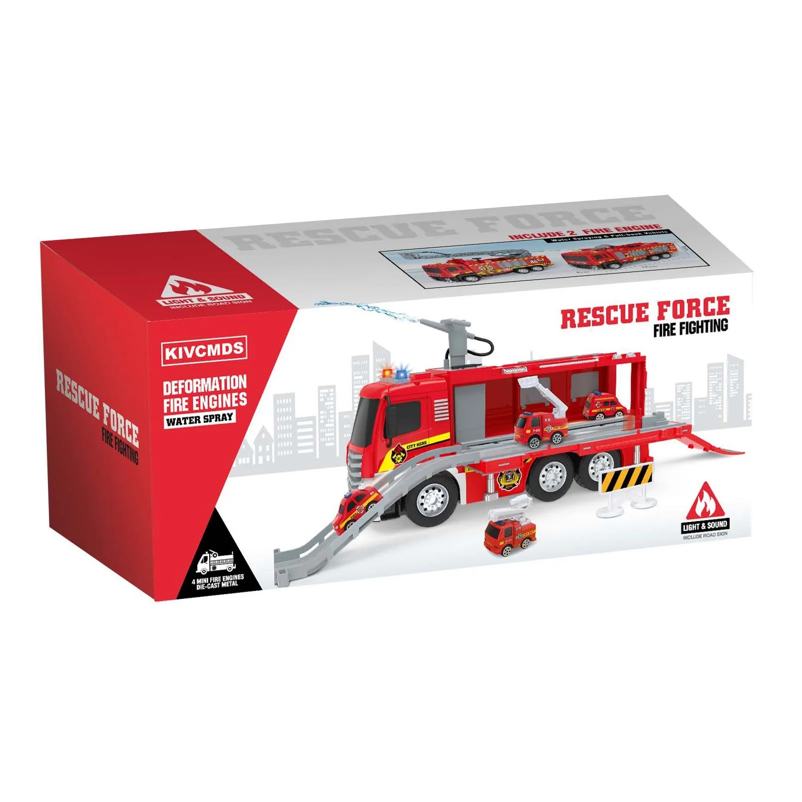 2024 Kids new city fire rescue vehicle toys simulate inertia fire water spray car toys with sound light