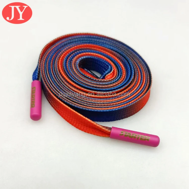 polyester gradient changing colors shoe laces rainbow print heat transfer string with plastic metal tips for pants drawstring