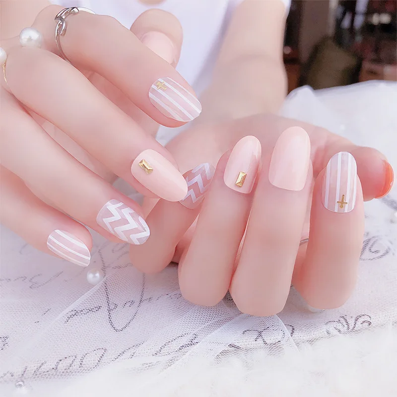 S series S120 artifical fake nails pink short Poached Egg press on false nails back glue pre design wearing removal fake nails