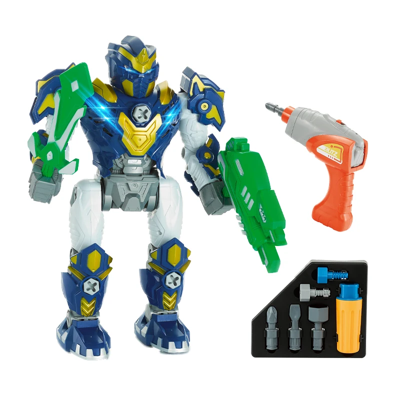 QS 2023 New Product Electric Drill Screw Toy Boy Gifts DIY Manual Assembled Walking Battle Game Robot Toys With Sound Lights