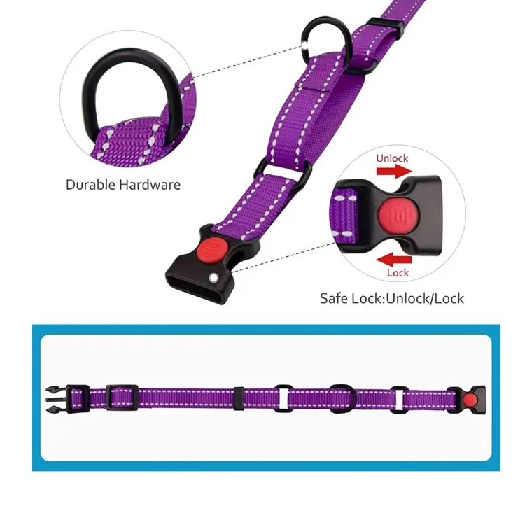 Heavy Duty OEM Popular Adjustable Durable Polyester Pet Accessories Dog Collar Leash Set For Medium Large Dogs