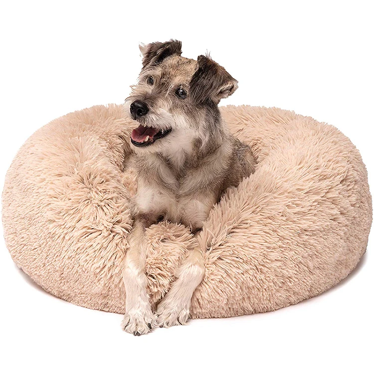 Comfortable Soft Plush Round Faux Fur Donut Pet Dog Cat Sleeping Cushion Bed