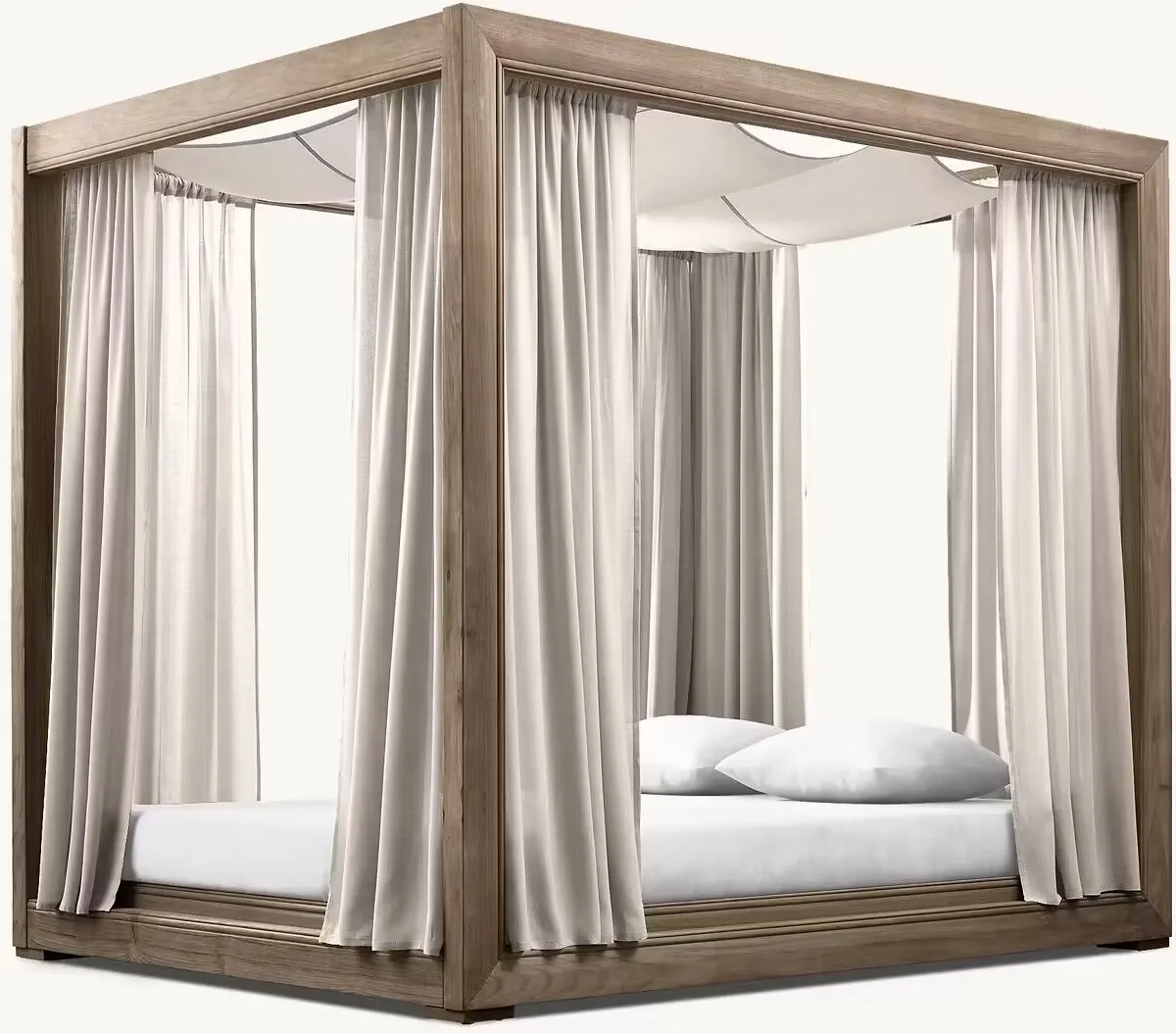 Hot Selling Teak Solid Outdoor Poolside Sea Beach Sun Lounger With Curtain Day Bed