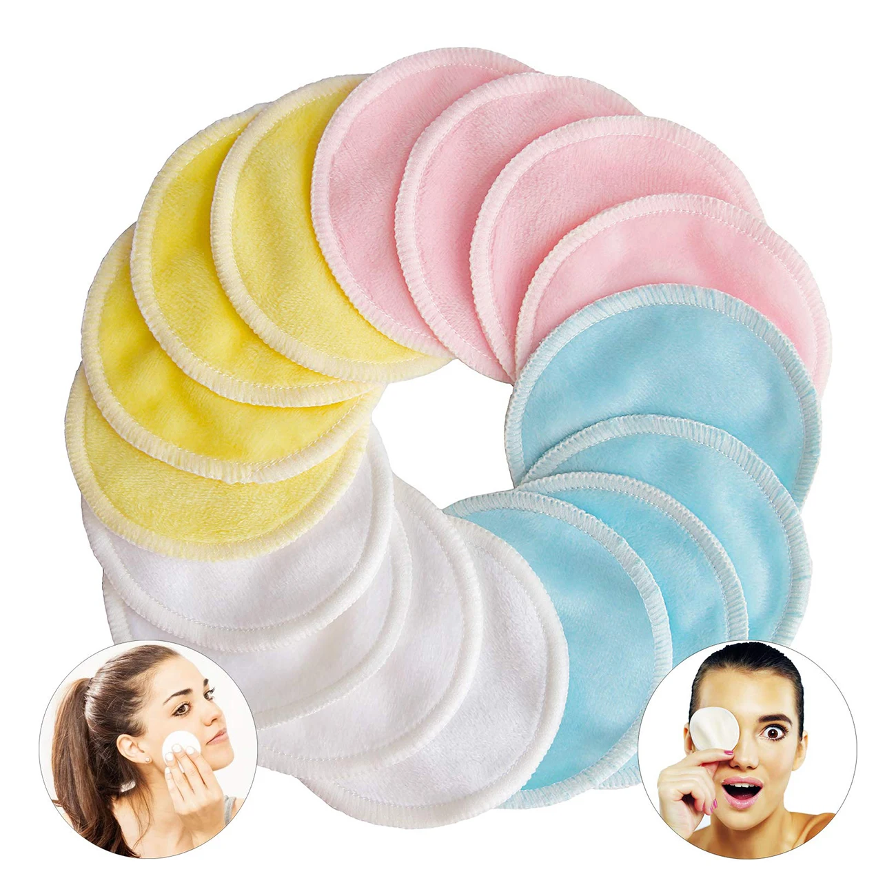 Soft facial cleansing pad round reusable make up removal wipes for sensitive skin bamboo terry velvet makeup remover pads