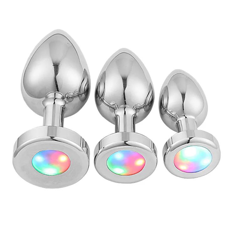3pcs S/M/L set Fashing lamp Luminous Metal Anal beads butt plug jewelry crystal ball insert BDSM Sex Toy for Men male female%