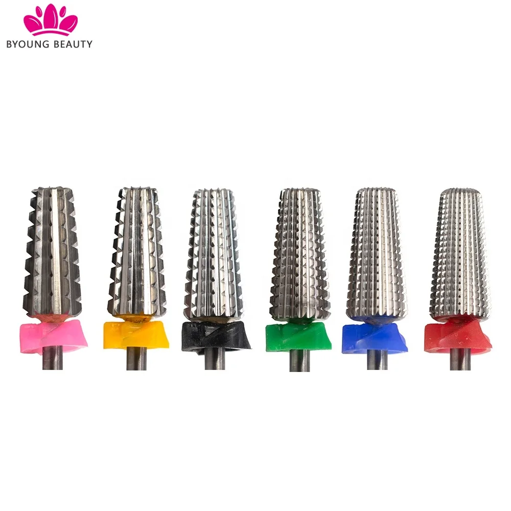 5 in 1 Multi-function 2 Rotate Direction Tapered Shape Straight Cut Tungsten Carbide Drill Bit for Nail Manicure Machine