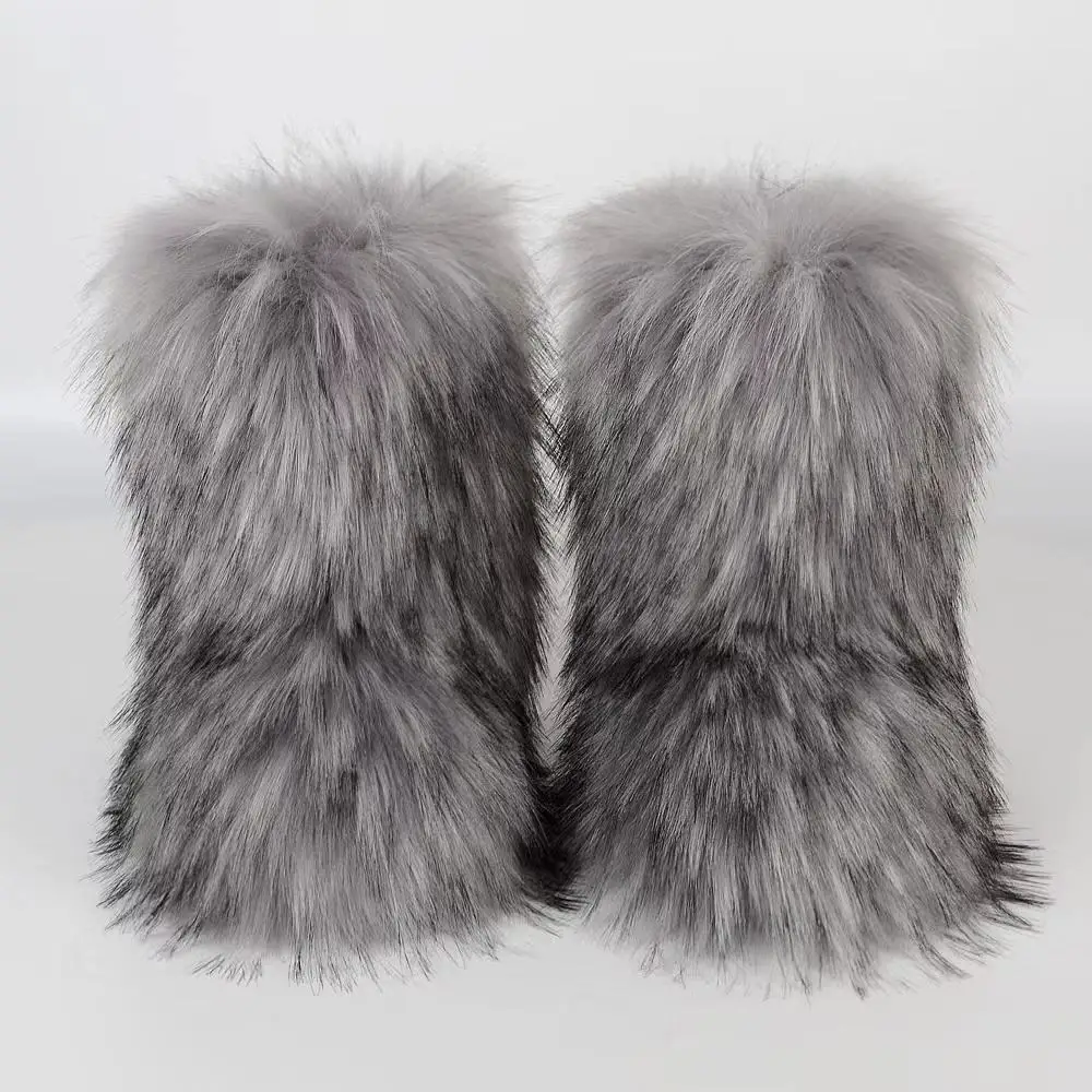 Wholesale hot selling ladies raccoon faux fur boots factory  high-end snow boots plush fur boots