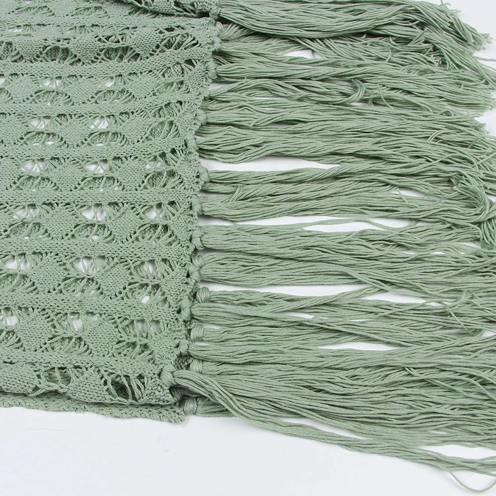 Vacation swimsuit long skirt hollow out knitted tassel dress beach cover up