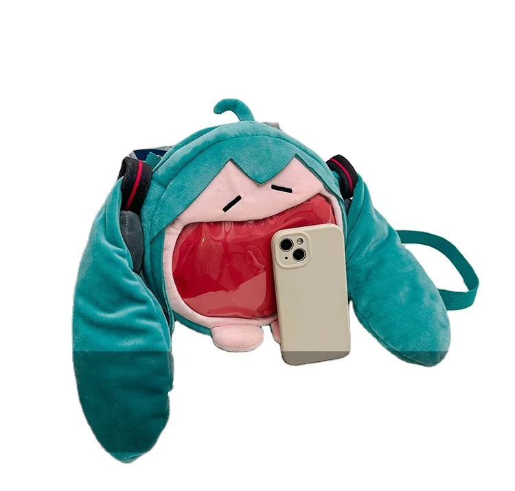 Unisex Plush Cartoon Stitch Backpack Large Capacity Canvas Shoulder Bag Zipper Closure Featuring Cute Long Hair Girl Children