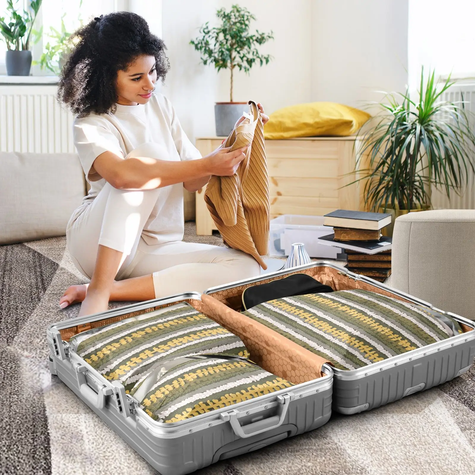 3 Set Travel Accessories Expandable Luggage Custom Design Puakenikeni Floral Hawaii Tropical Packing Cubes For Organizing